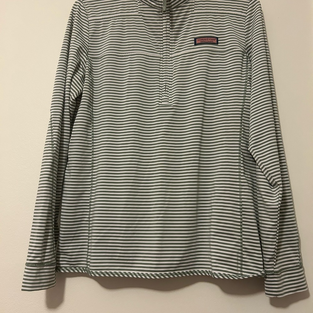 Vineyard Vines Women’s Green and White Striped 3/4 Zip Top, Size Medium